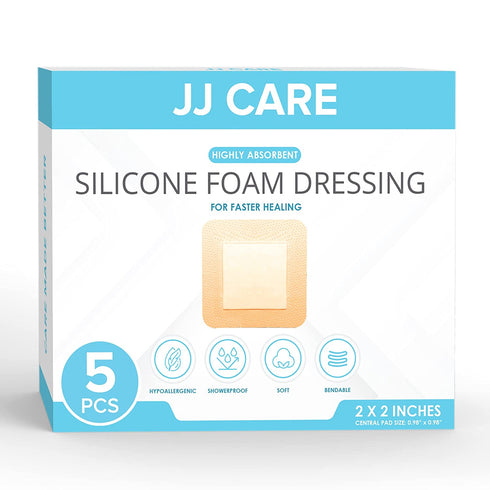 Silicone Foam Dressing, 2x2 Silicone Bandages for Wounds, Absorbent Foam Dressing with Adhesive Border, Medical Bandage with Showerproof Adhesive
